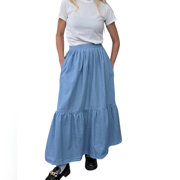 Ralph Lauren Dresses & Skirts - Not For Sale! Vintage 90s Ralph Lauren Country Denim Maxi Skirt Cotton Prairie 6